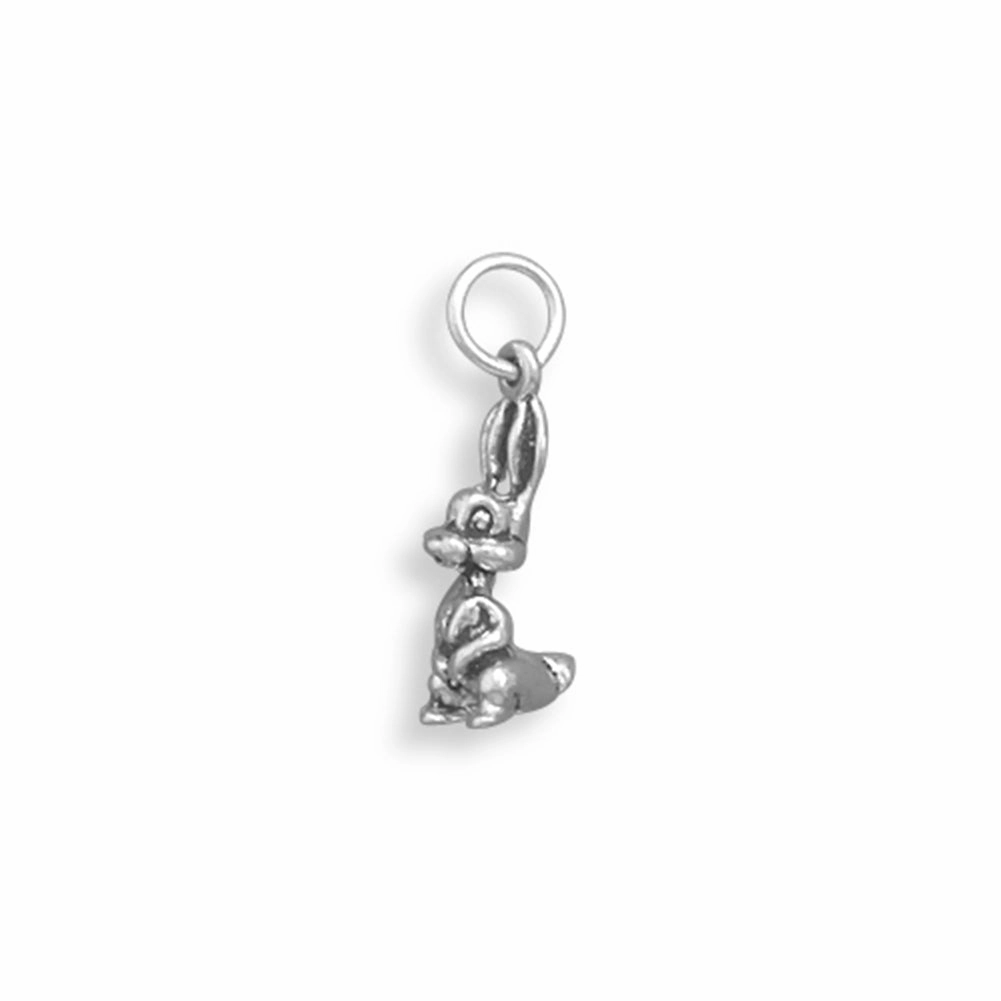 Rabbit Sitting Up Bunny Charm Sterling Silver, Made in the USA Effortless Match Bold Edge