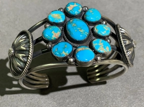 Hemerson Brown Navajo Turquoise Cluster Sterling Silver Cuff Finest Feature