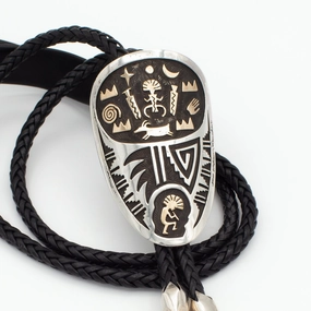Arland Ben Navajo Handmade Sterling Silver & 14KT Gold Bolo Tie Muted Style Distinctive Highlight