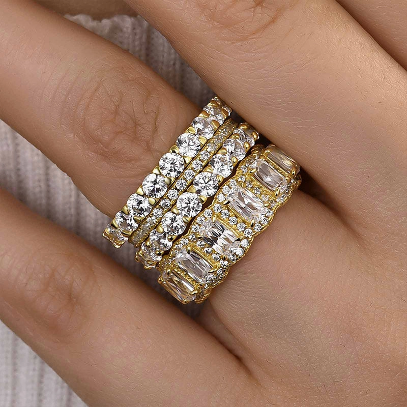 Custom Craftwork Polished Glow Louily Luxurious Cushion Cut 4PC Wedding Band Set For Women In Sterling Silver