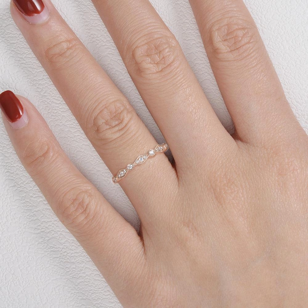 Moissanite Milgrain Dainty Stacking Ring Subtle Touch Fashionable Sparkle