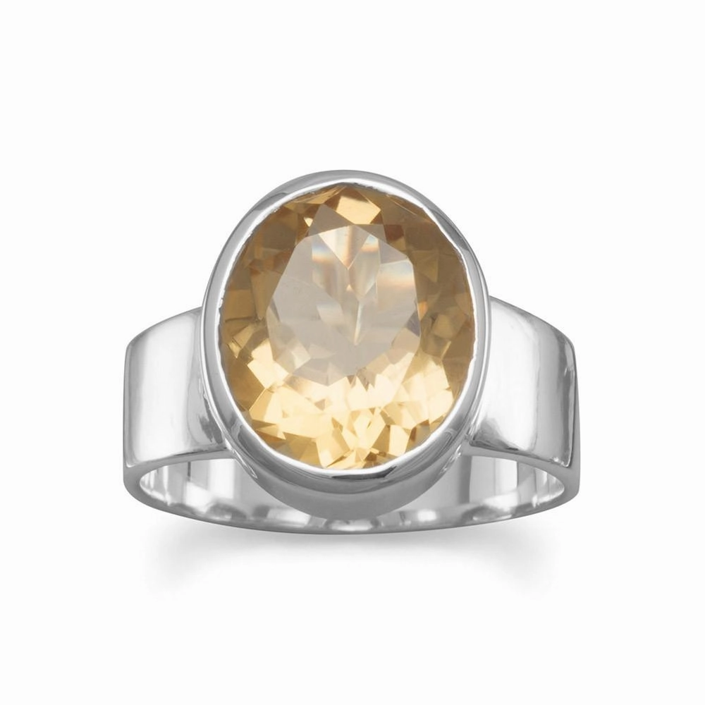 Citrine Oval Sterling Silver Wide Band Ring Quality Ornament