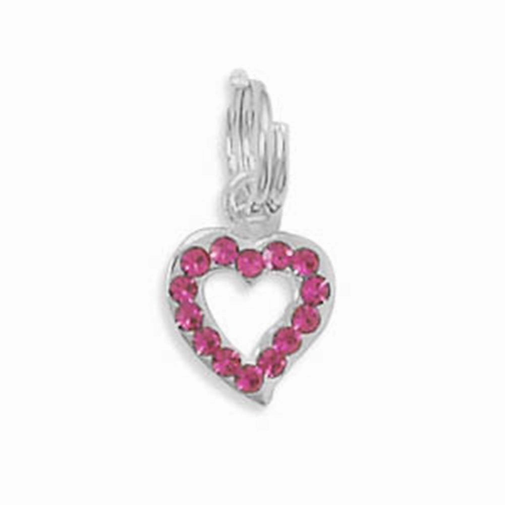 Timeless Gift Dazzling Craft Pink Fuchsia Crystal Heart Charm Sterling Silver