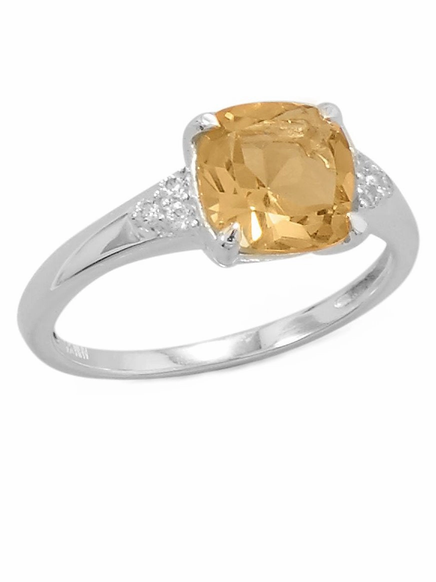 Branded Decoration Friendship Bond Soft Square Citrine Ring with Cubic Zirconia Side Accents Sterling Silver