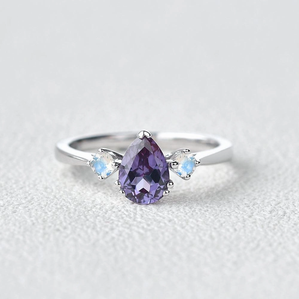 Lab Alexandrite & Moonstone White Gold Ring Neat Spark