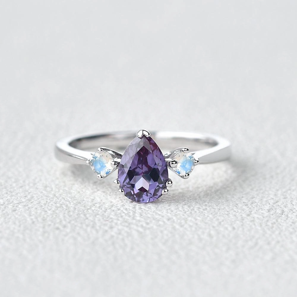 Lab Alexandrite & Moonstone White Gold Ring Petite Shine