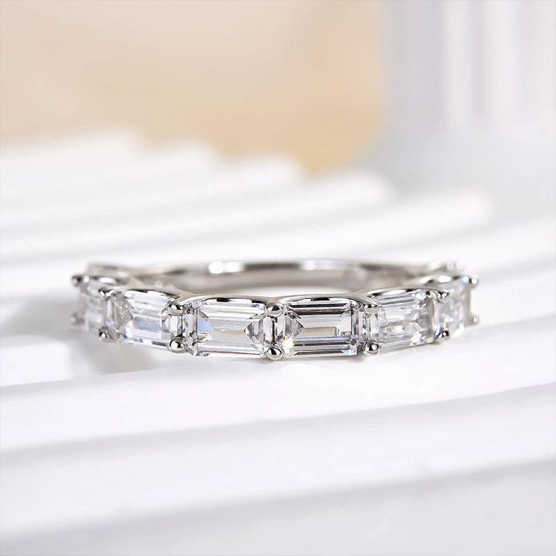 Luxury Charm Louily Exquisite Emerald Cut Women's Wedding Band In Sterling Silver