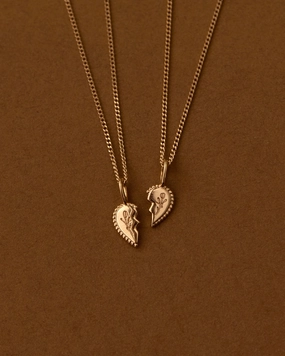 Solid Gold Shared Heart Necklace Modern Touch Perfect Layer