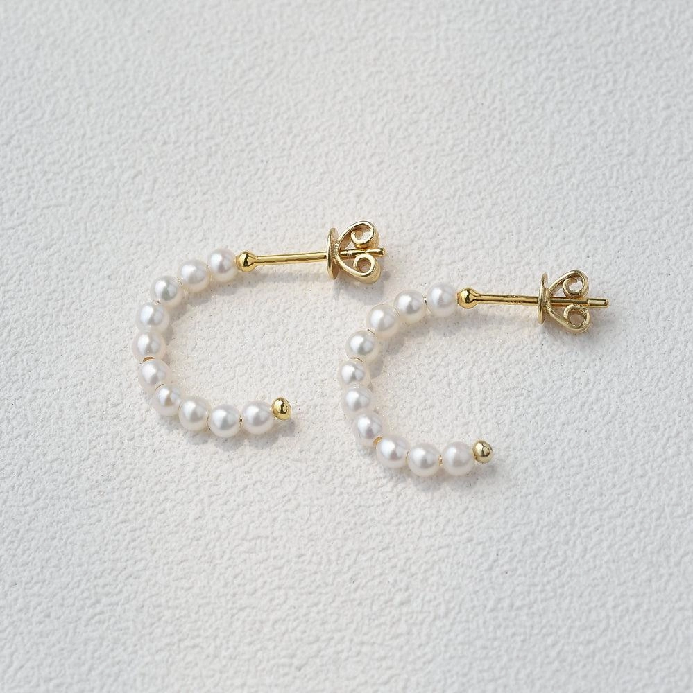 Unique Features Contemporary Look Solid Gold Simple Pearl Huggie Hoops Earrings