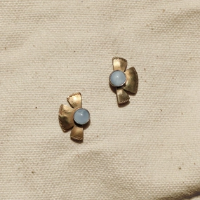 Solis Studs - Oxidized Brass, Sterling Silver   Blue Moonstone Glass Statement Embellishment Luxurious Trinket