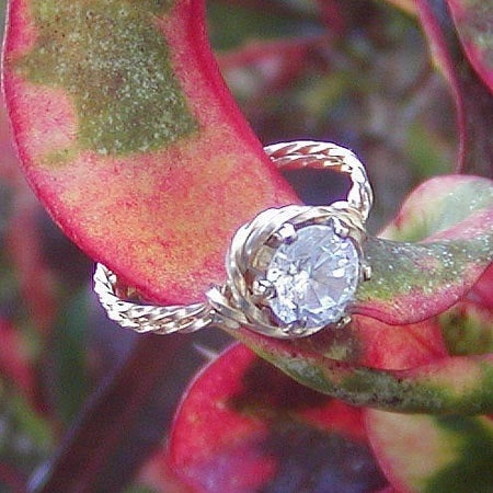 Solitaire Cubic Zirconia Gold Filled Twist Wire Ring Artistic Bauble Glam Choice