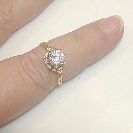 Solitaire Cubic Zirconia Gold Filled Twist Wire Ring Gentle Detail