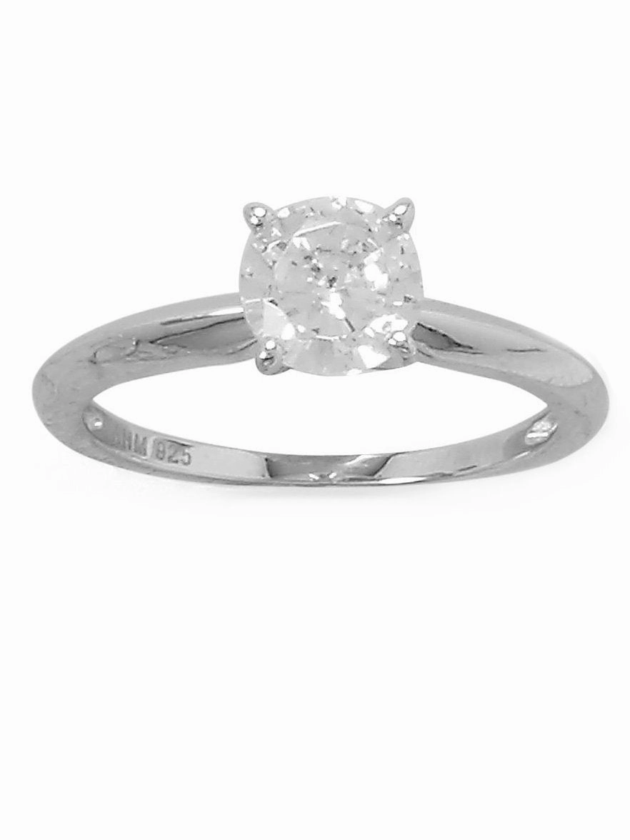 Solitaire Engagement Ring Cubic Zirconia Rhodium on Sterling Silver Nontarnish Luxury Balance Versatile Touch