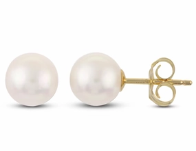Solitaire/Stud Akoya Cultured Pearl Earrings in 14K Yellow Gold Affordable Appearance Polished Finish