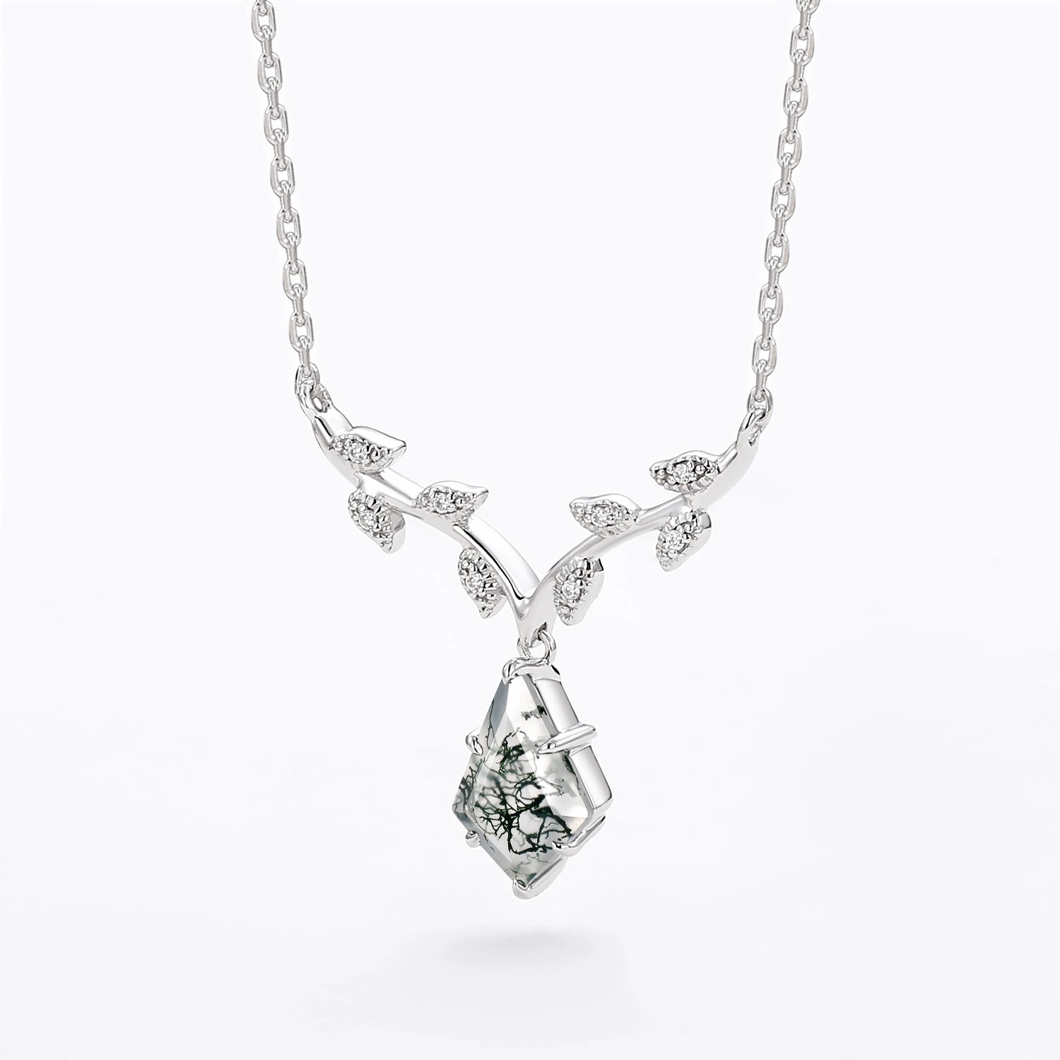 Chic Appeal Natural Inspired Moss Agate Kite Leafy Necklace - Ivy