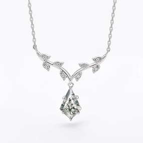 Natural Inspired Moss Agate Kite Leafy Necklace - Ivy Everyday Style Clean Lines