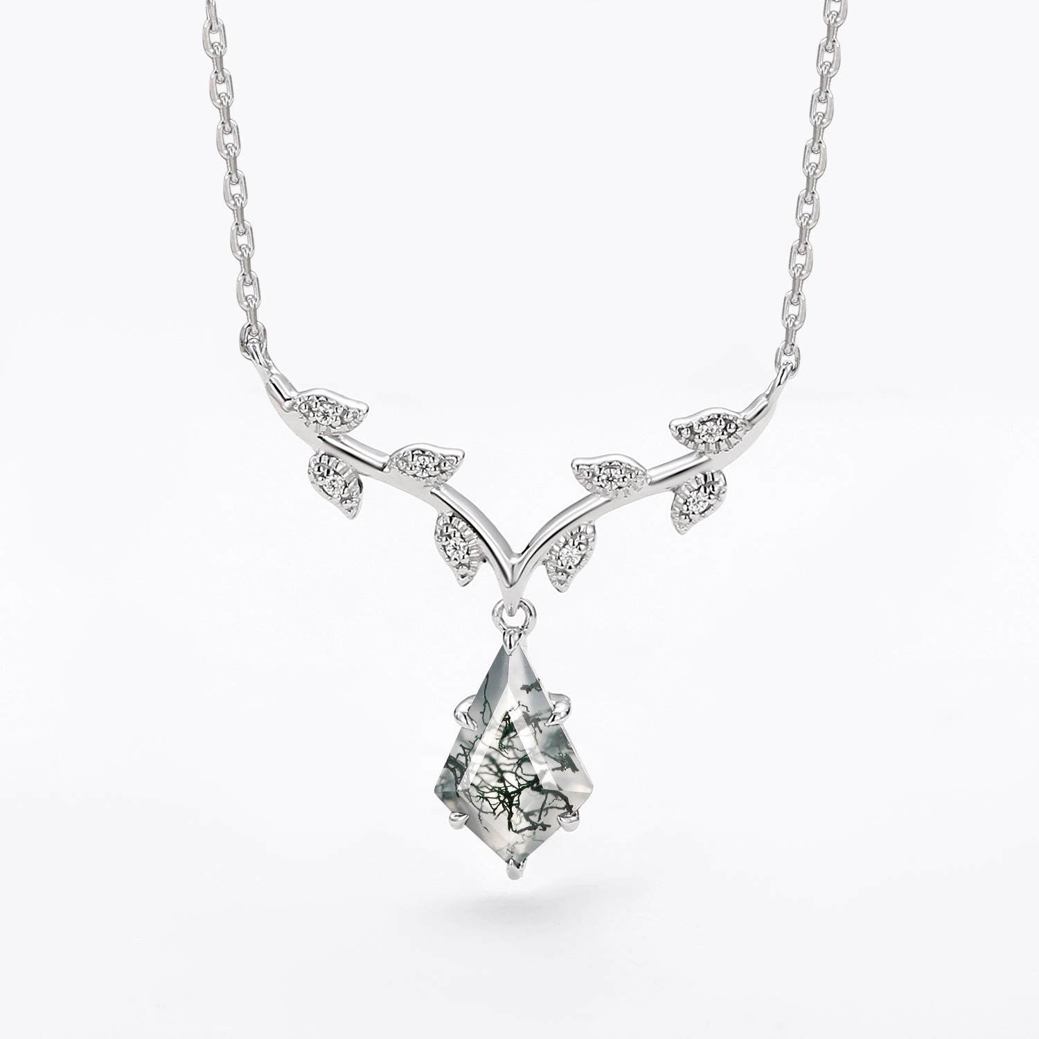 Natural Inspired Moss Agate Kite Leafy Necklace - Ivy Wedding guest