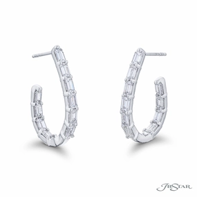 Abstract Embellishment Secure Decor JB Star Emerald Large Hoop Diamond Earrings in Platinum (4.23ctw)