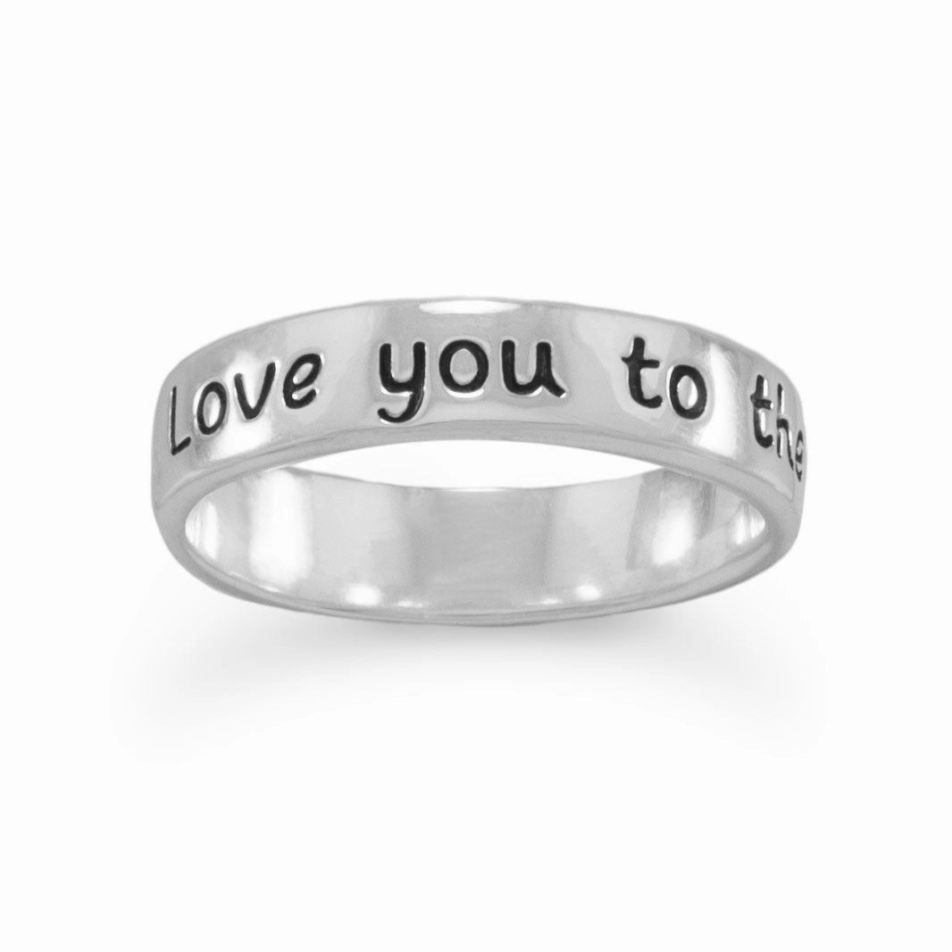Engraved Love you to the Moon and Back Sterling Silver Band Ring Affordable Design Contemporary Design