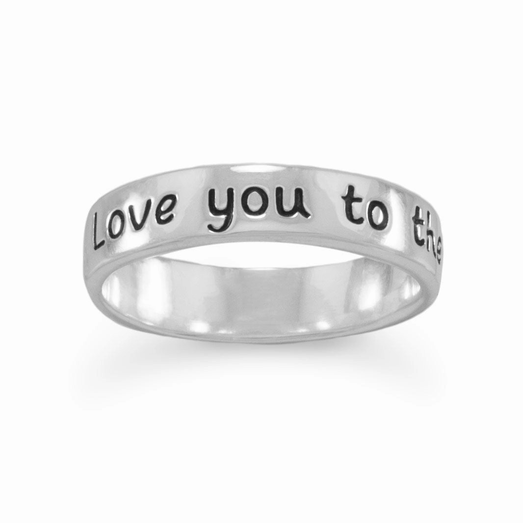 High-End Embellishment Ornate Trinket Engraved Love you to the Moon and Back Sterling Silver Band Ring