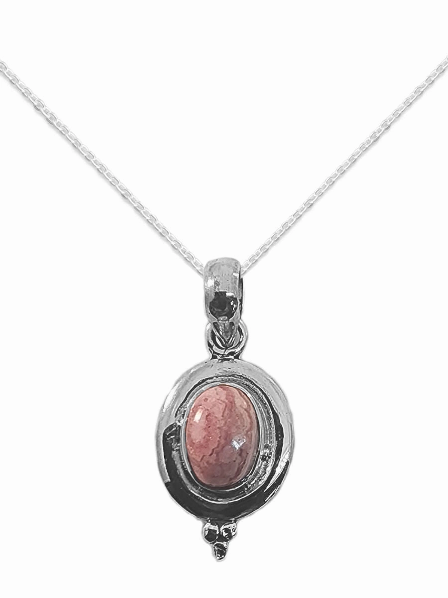 Soft Spark Refined Glow Rhodochrosite Pendant Necklace with Chain Sterling Silver