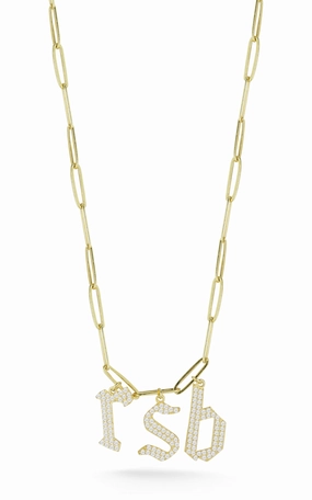 Gothic Pav?? Initial Link Necklace Eco Friendly Accessory