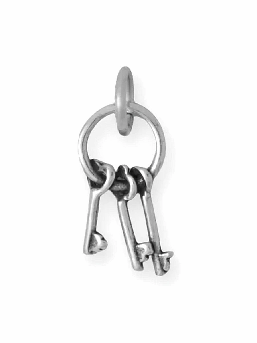 Key Ring Charm with Three Heart Skeleton Keys to My Heart Sterling Silver Charming Finish Refined Lines