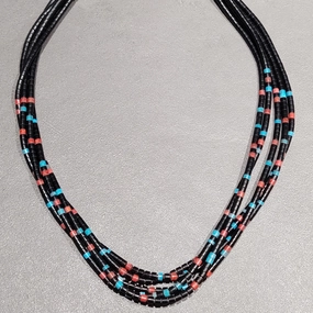Mature Style Ronald Chavez Kewa Sterling Silver Turquoise Bead Necklace - Handmade Native American