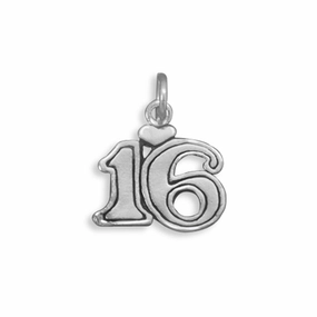 Sweet 16 Number Heart Charm Sterling Silver, Made in the USA Unique Creation Evening Glam