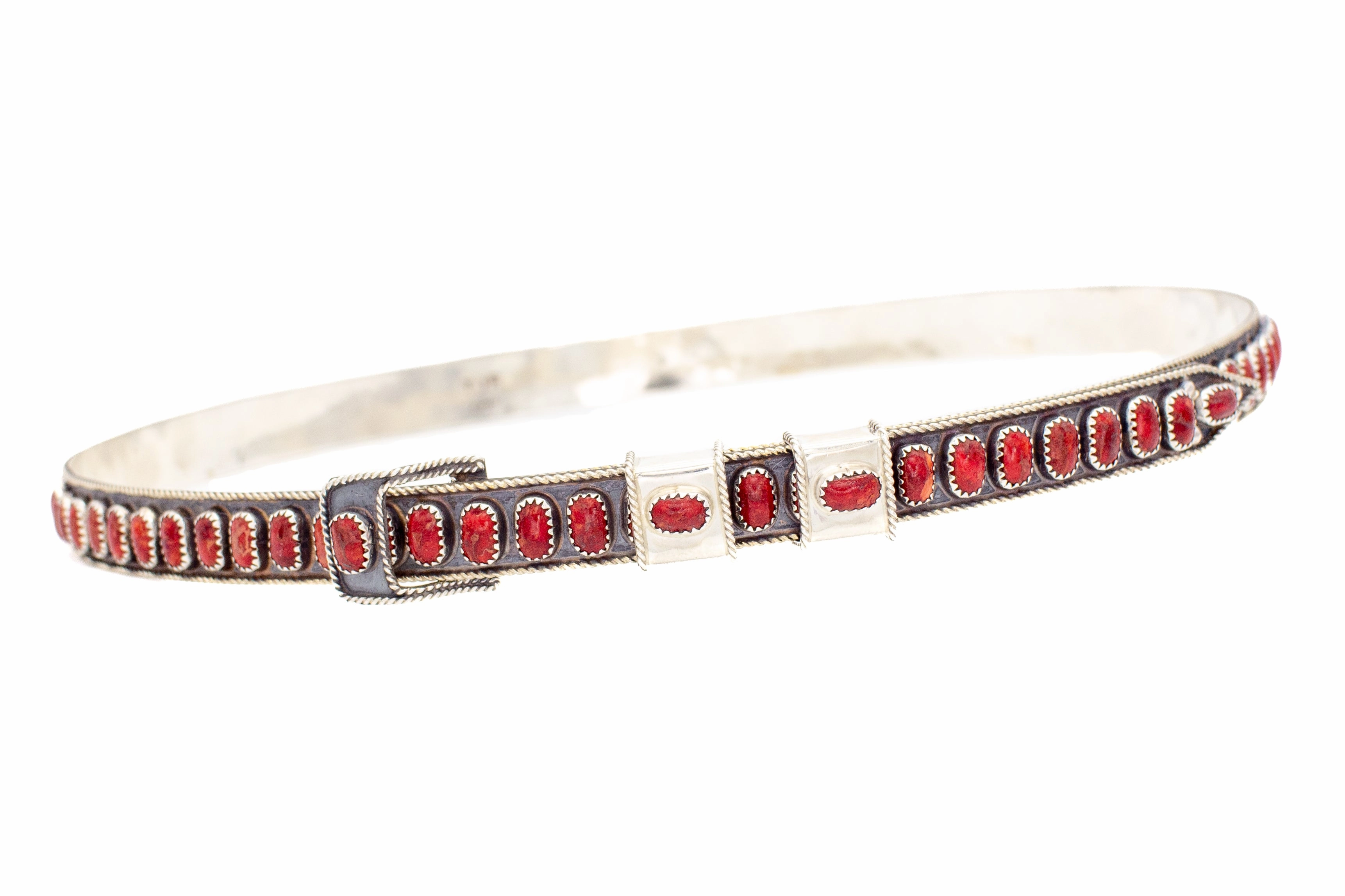 Polished Craft James Freeland Navajo Handmade Adjustable Sterling Silver Apple Coral Hat Band