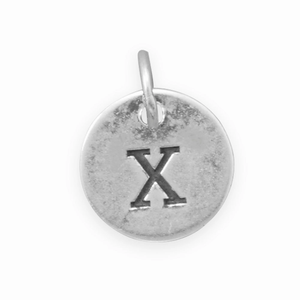 Antiqued Finish Sterling Silver Letter X Disk Charm Fashion Pop City Look