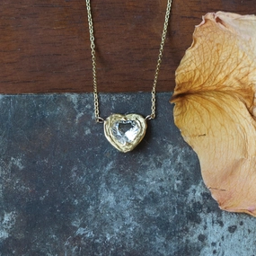 Self Piece Heart of Gold Pendant - 14K Yellow Gold   White Sapphire