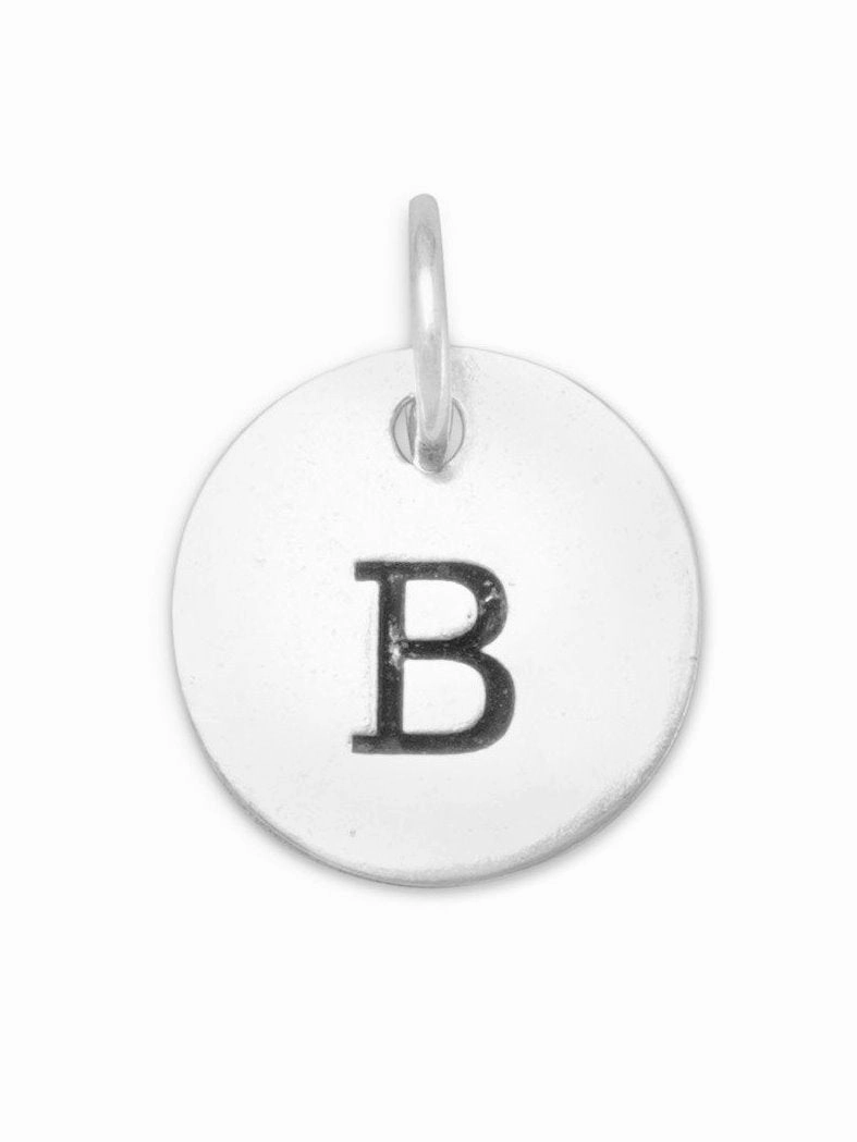 Antiqued Finish Sterling Silver Letter B Disk Charm Sleek Craft Delicate Glam