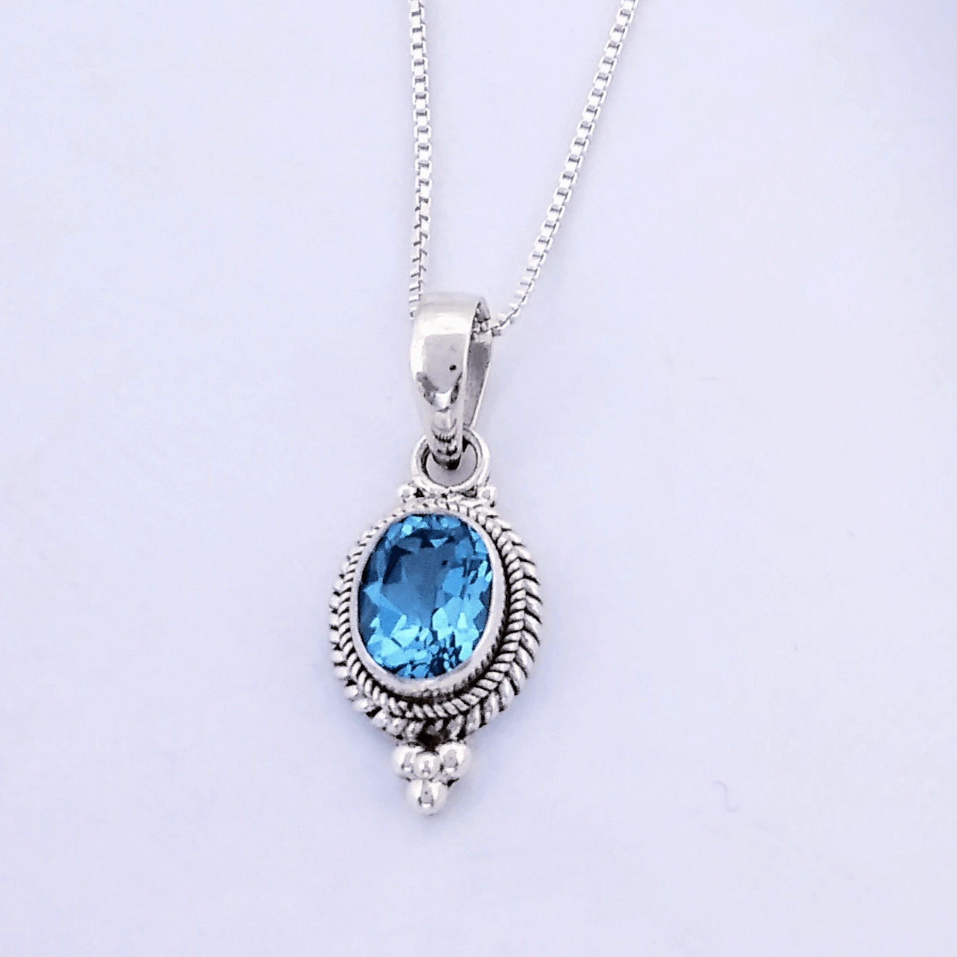 Graceful Mood Minimal Piece Oval Blue Topaz Sterling Silver Necklace