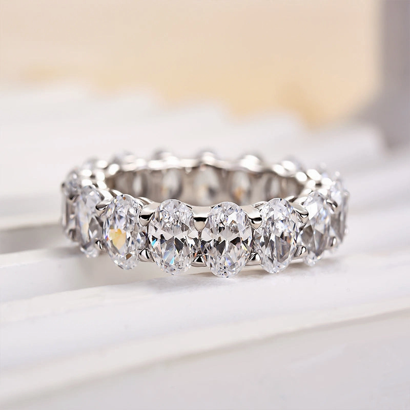 Louily Eternity Oval Cut Wedding Band For Women In Sterling Silver Accent Focus Contemporary Touch