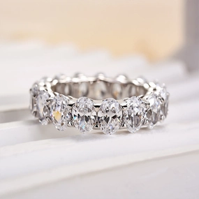 Louily Eternity Oval Cut Wedding Band For Women In Sterling Silver Accent Focus Contemporary Touch