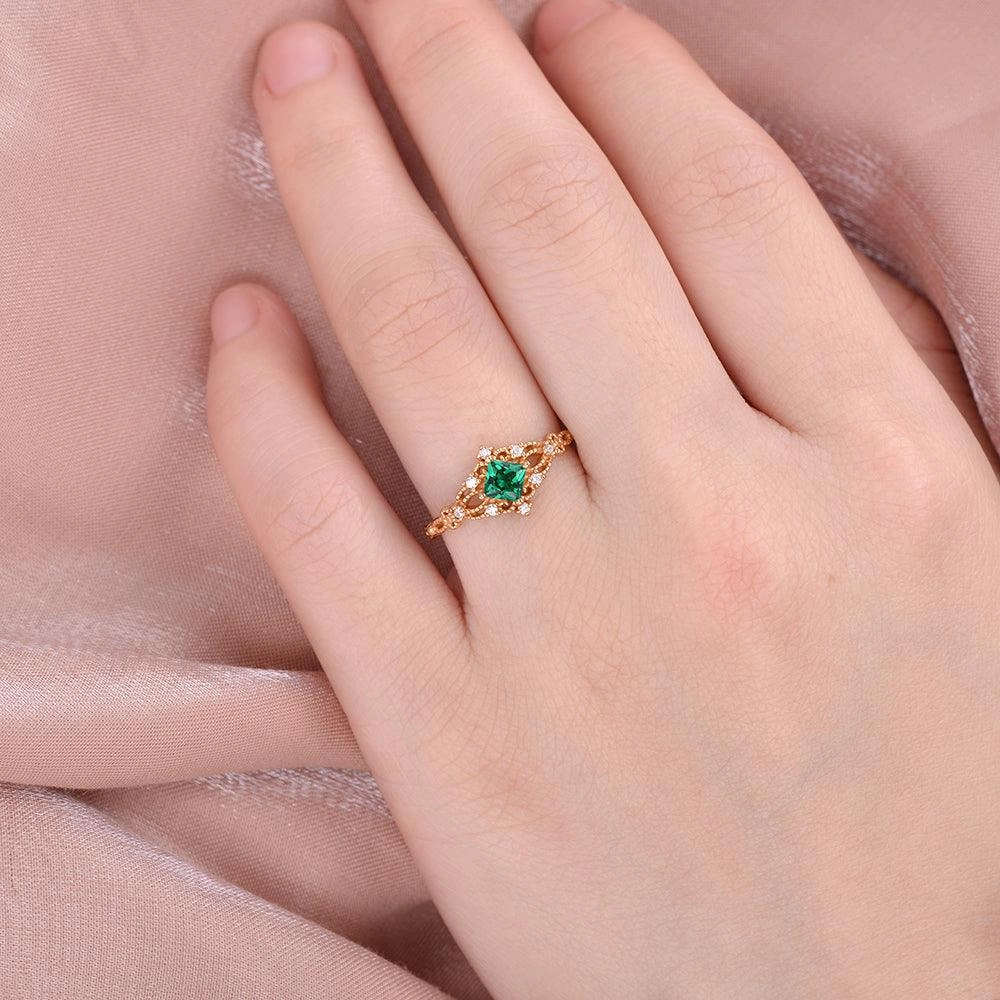 Premium Style Princess Cut Emerald Yellow Gold Ring