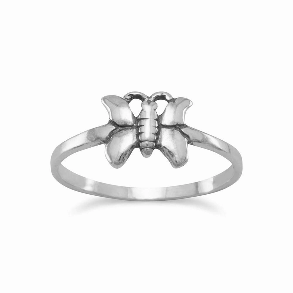 Delicate Design Stylish Design Butterfly Ring Antiqued Sterling Silver