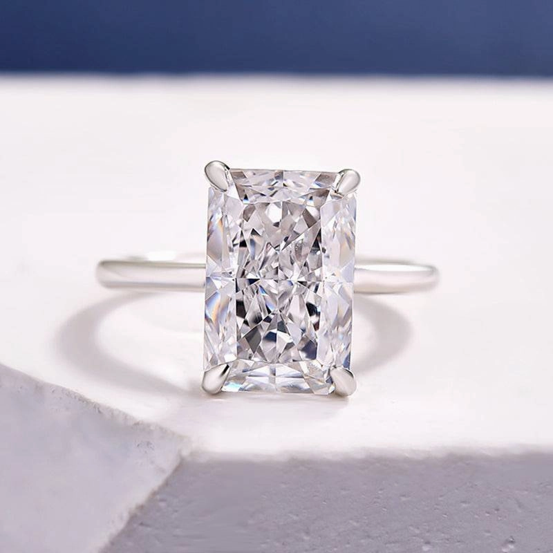 Louily Elegant Radiant Cut Engagement Ring In Sterling Silver Bright Sparkle Stylish Edge