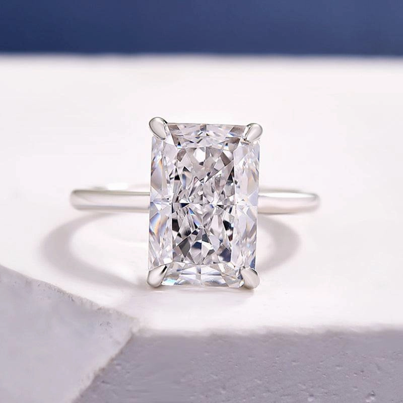 Louily Elegant Radiant Cut Engagement Ring In Sterling Silver Casual Style