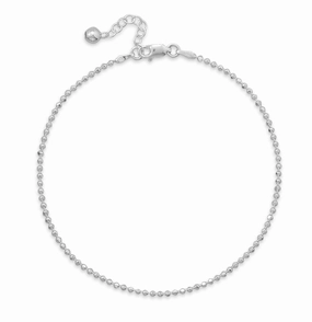 Faceted Bead Ball Chain Ankle Bracelet 1.8mm Sterling Silver Anklet Adjustable Handcrafted Highlight