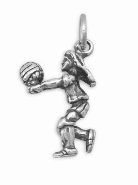 Dainty Finish Bold Pieces Girl Volleyball Player Charm Sterling Silver, Made in the USA