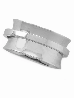 Glamorous Embellishment Spin Ring Plain Center Spinner Rhodium on Sterling Silver - Nontarnish