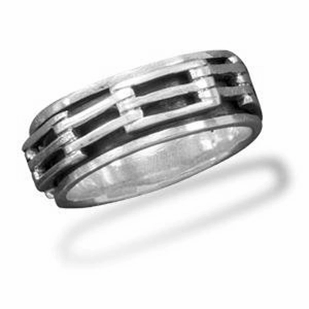 Traditional Token Spin Ring Sterling Silver Antique Finish, 10