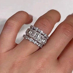 Trendy Fit Louily Attractive Cushion Cut 3PC Wedding Band Set For Women In Sterling Silver