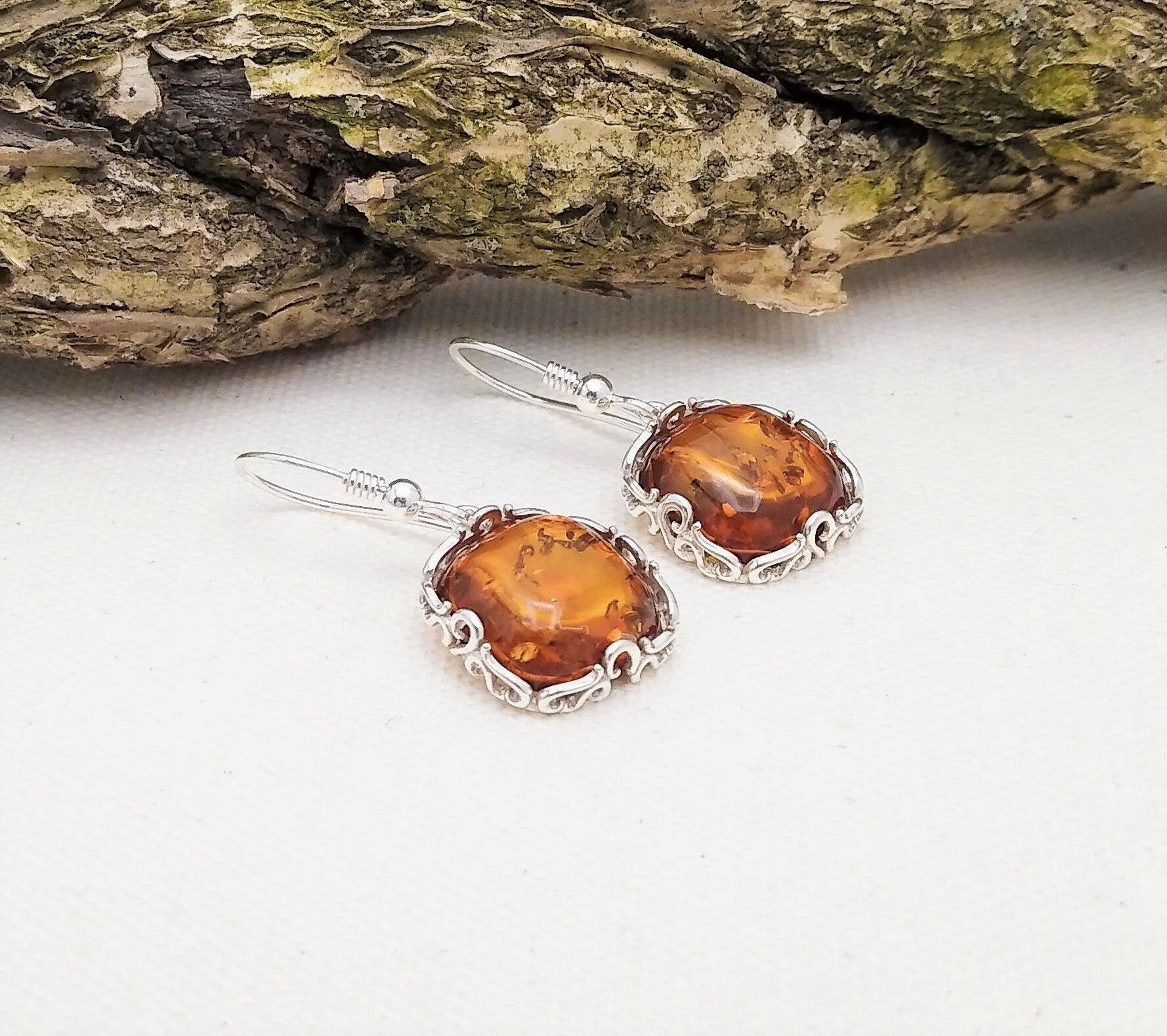 Subtle Touch Sterling Silver Earrings With Baltic Amber