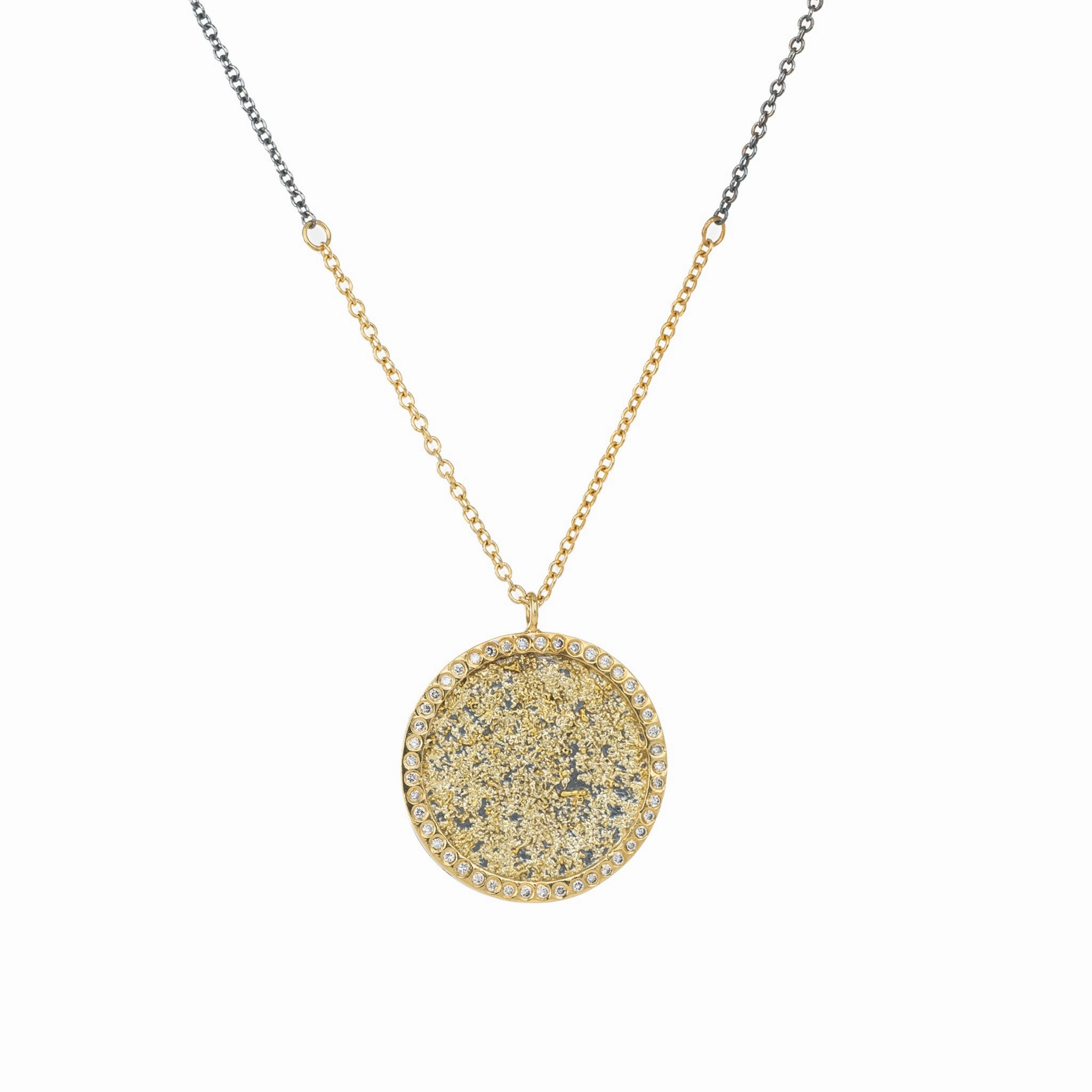 Sol Burst Necklace  - 22k/18k Gold, Oxidized Silver   Reclaimed Diamonds Soft Style Party Outfit