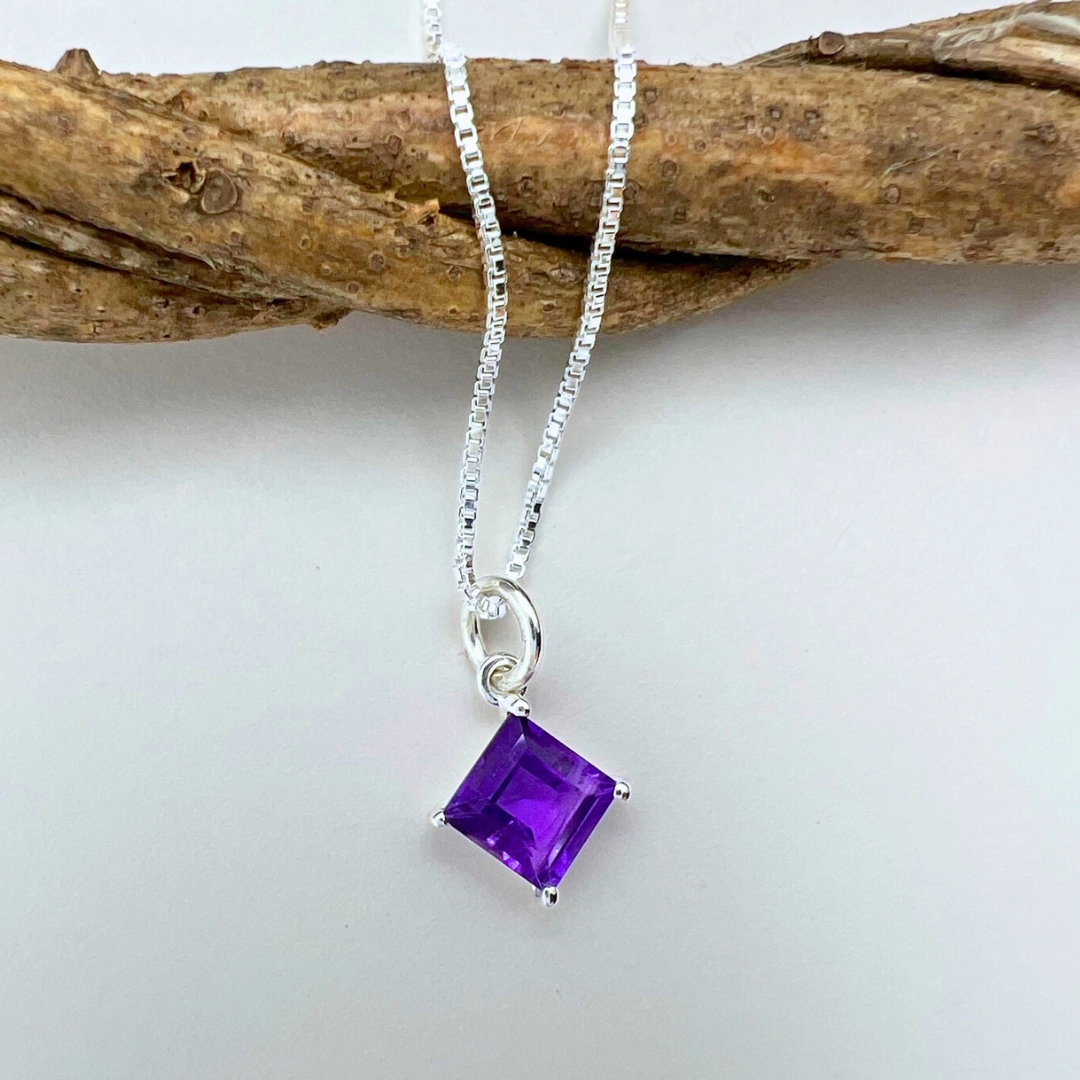 Square Stone Sterling Silver Pendant Subtle Pop