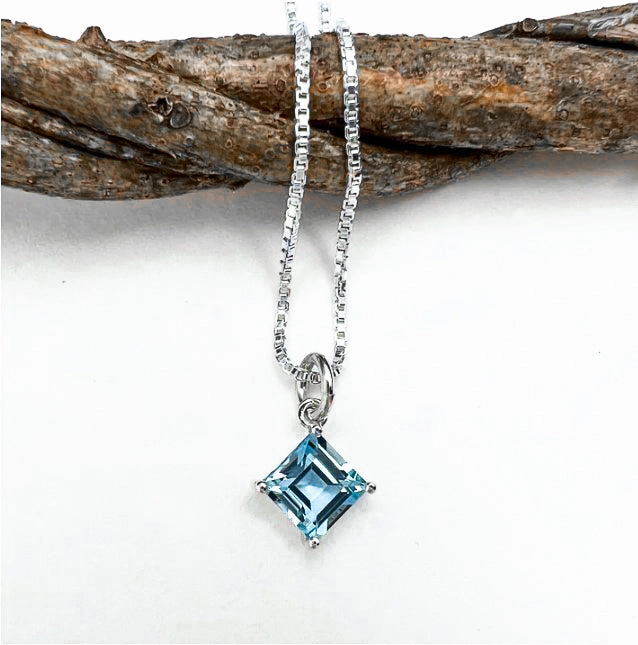 Square Stone Sterling Silver Pendant Formal Fashion Graceful Lines