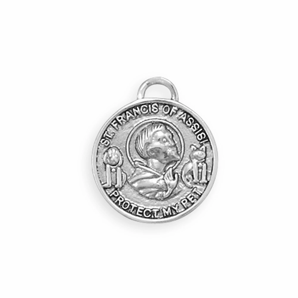 St. Francis of Assisi Charm Protect my Pet Sterling Silver Sparkle Style Layered Design